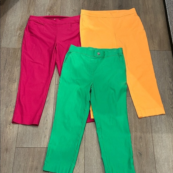 Bundle of 3 Cropped Pants Stretch 2 Chicos 1 Rafaella Pink, Green, Orange Size 8 - Picture 1 of 15